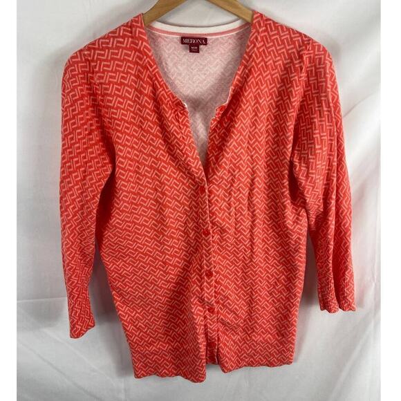 Merona Coral Pattern Button Up Cardigan M - Picture 1 of 4